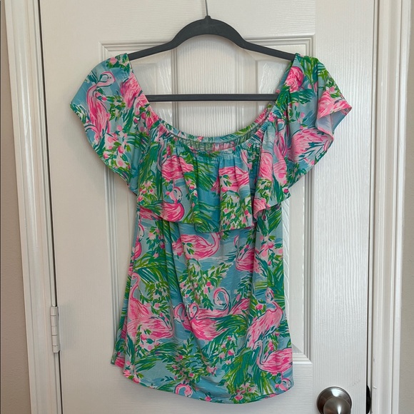 Lilly Pulitzer La Fortuna Flamingo Blouse - Picture 1 of 7